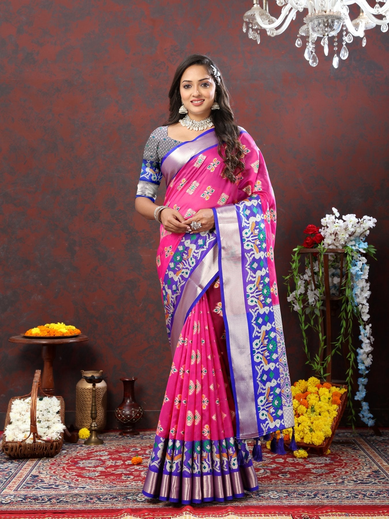 Splendiferous Dark Pink Organza Silk Saree With Fragrant Blouse Piece