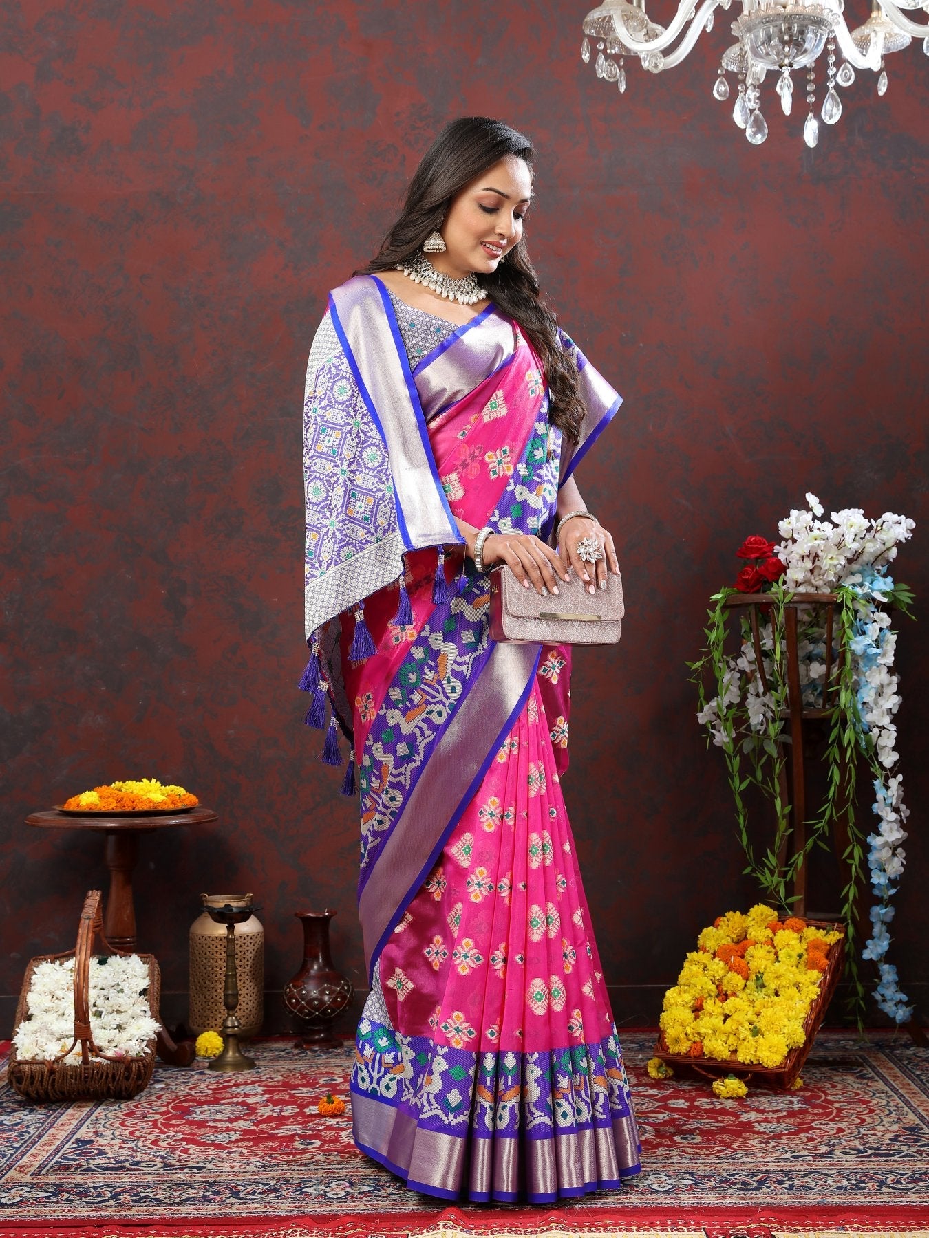 Splendiferous Dark Pink Organza Silk Saree With Fragrant Blouse Piece