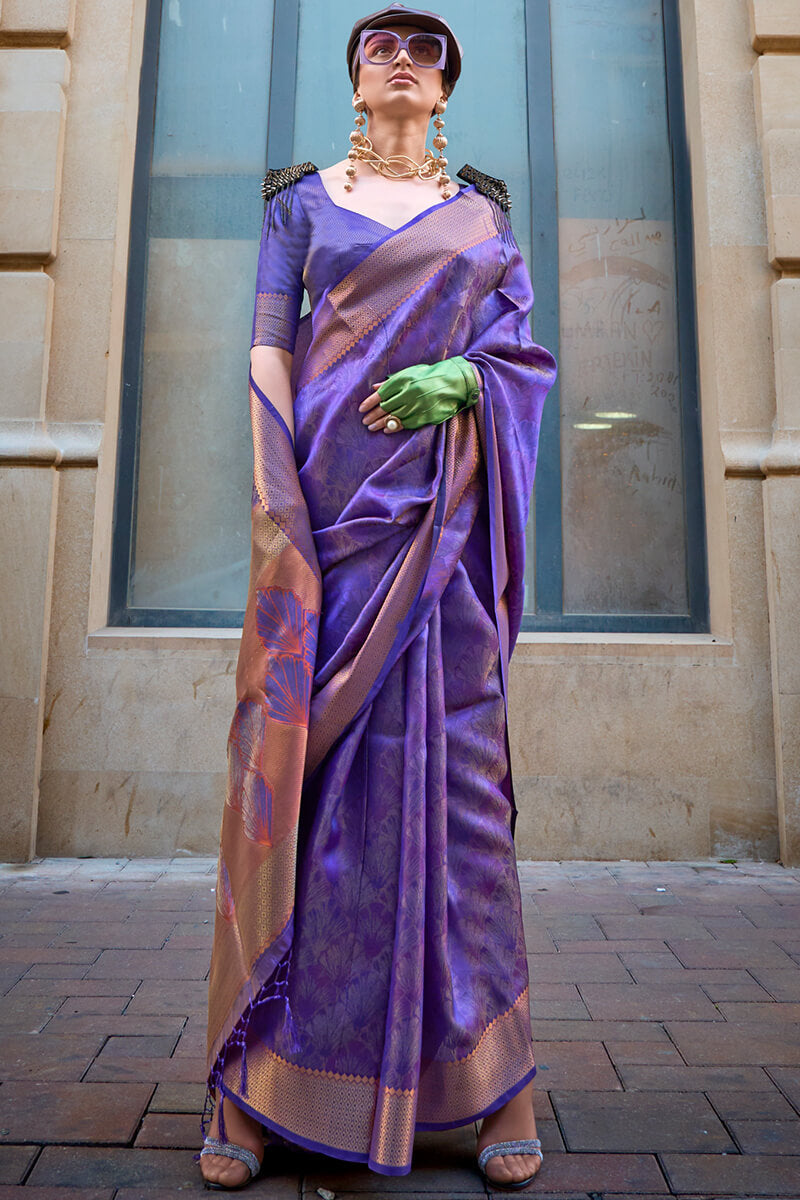 Groovy Purple Organza Silk Saree With Fancifull Blouse Piece