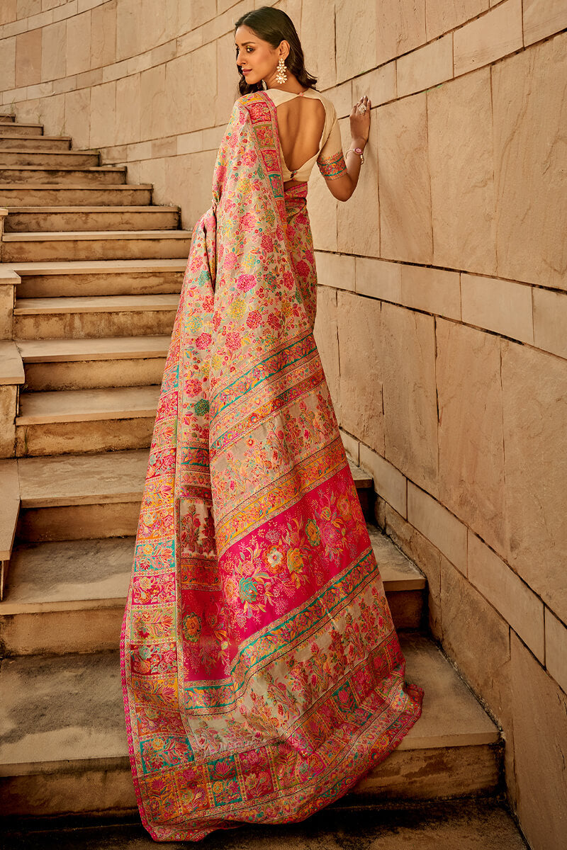 Traditional Dark Beige Pashmina Saree With Dalliance Blouse Piece