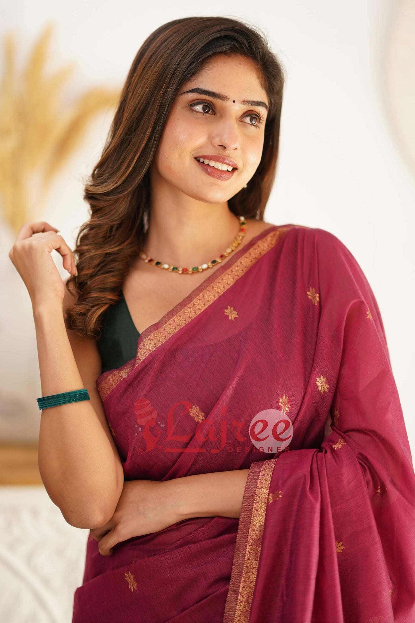 Marvellous Dark Pink Cotton Silk Saree With Outstanding Blouse Piece