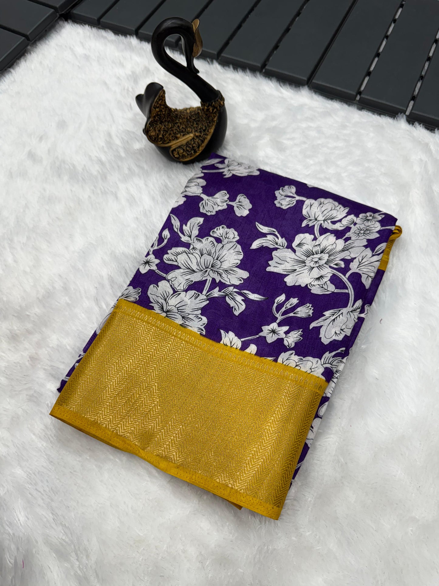 Captivating Royal Blue Digital Printed Dola Silk Saree With Appealing Blouse Piece
