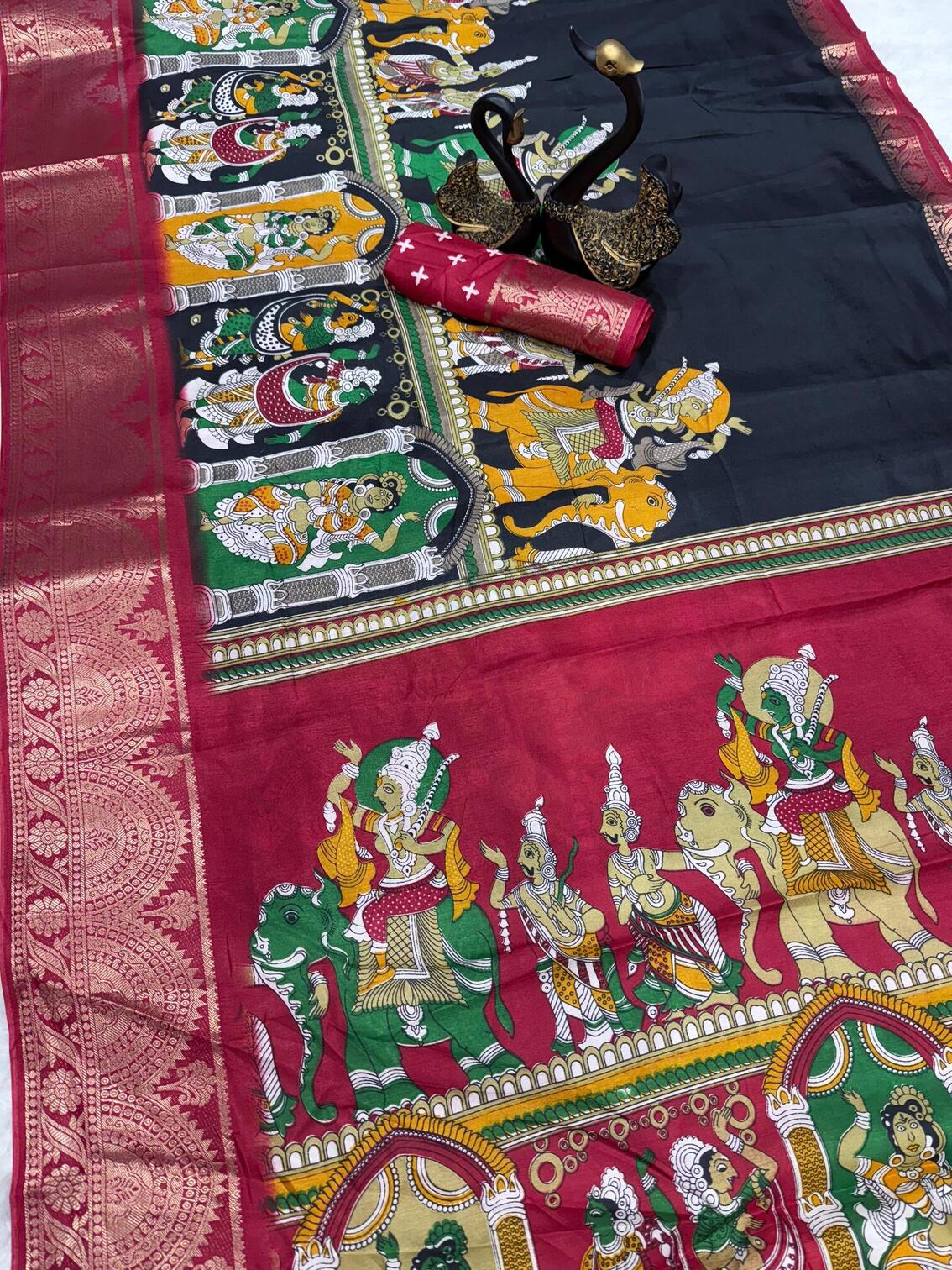 Classy Black Digital Printed Dola Silk Saree With Lovely Blouse Piece