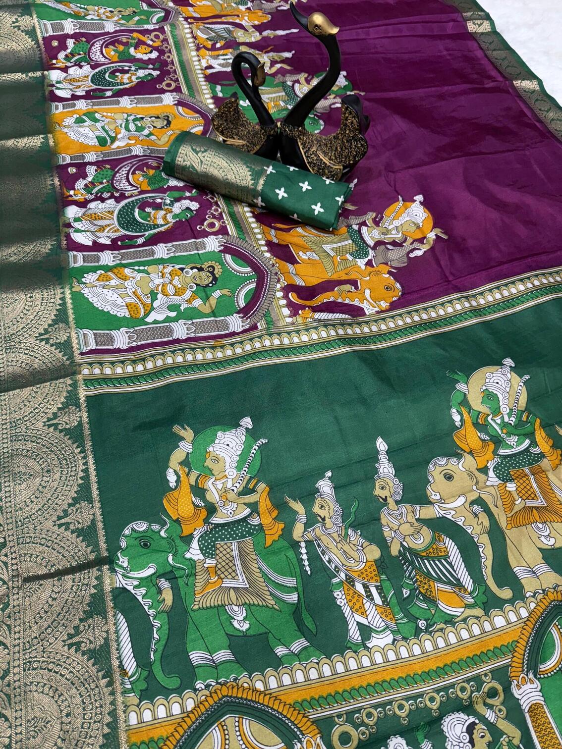 Flameboyant Purple Digital Printed Dola Silk Saree With Entrancing Blouse Piece