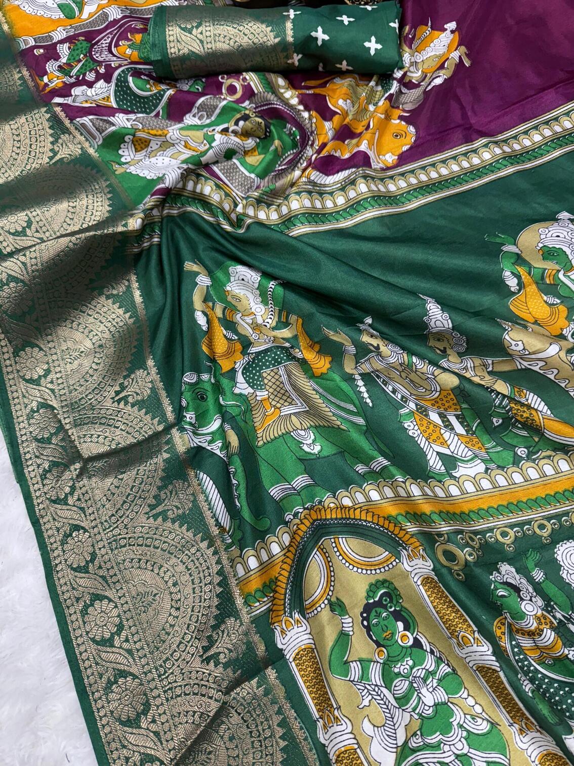 Flameboyant Purple Digital Printed Dola Silk Saree With Entrancing Blouse Piece