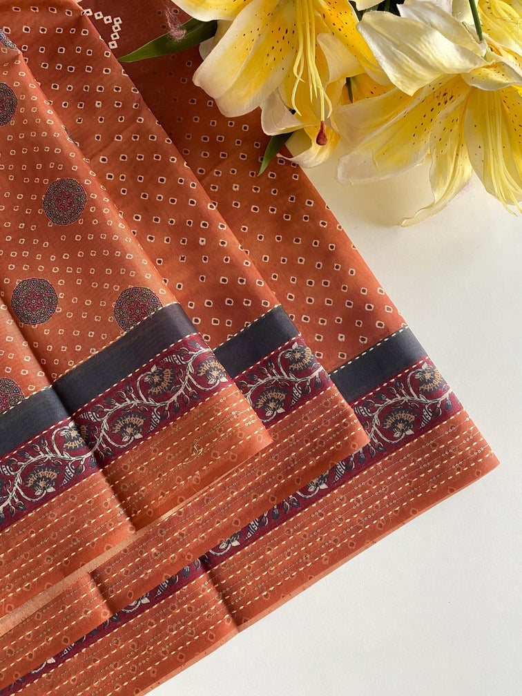 Energetic Brown Embroidery Work Soft Silk Saree With Phenomenal Blouse Piece