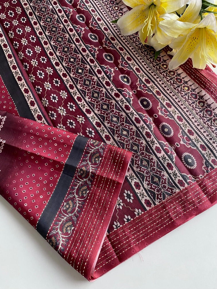 Majesty Maroon Embroidery Work Soft Silk Saree With Pleasant Blouse Piece