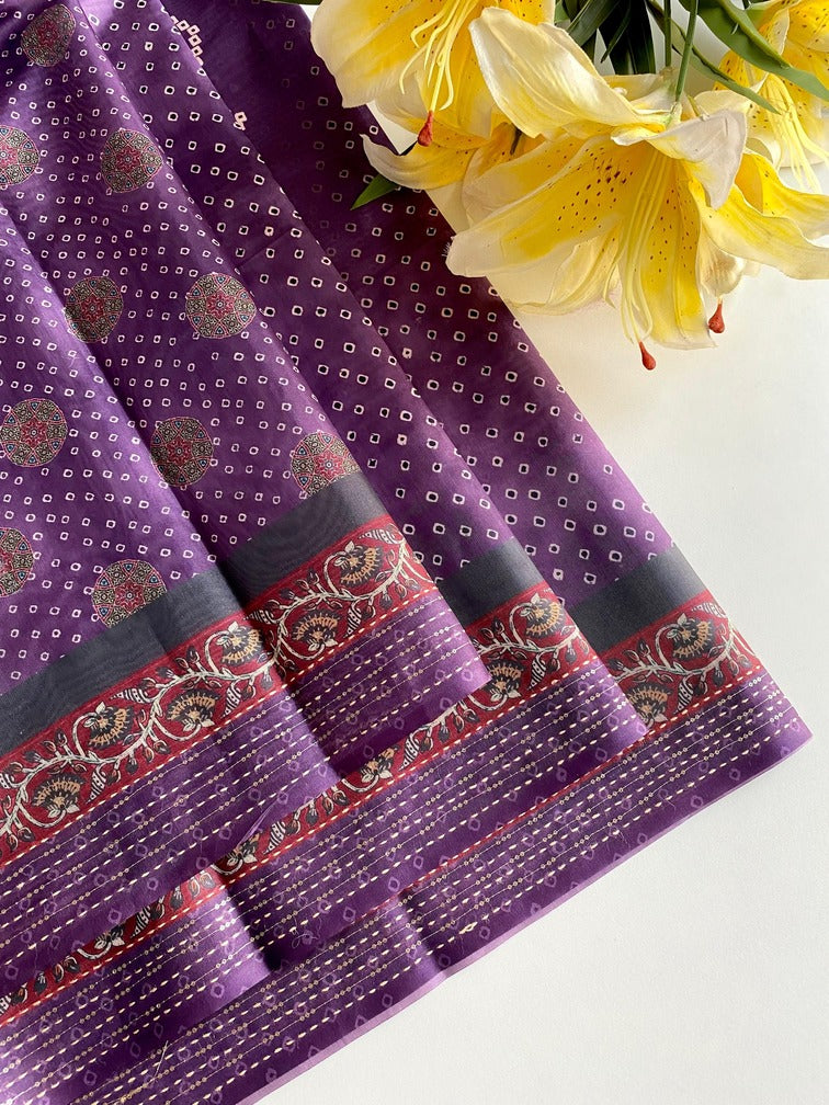 Entrancing Purple Embroidery Work Soft Silk Saree With Adoring Blouse Piece
