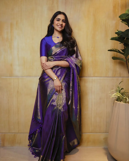 Comely Royal Blue Soft Silk Saree With Evocative Blouse Piece