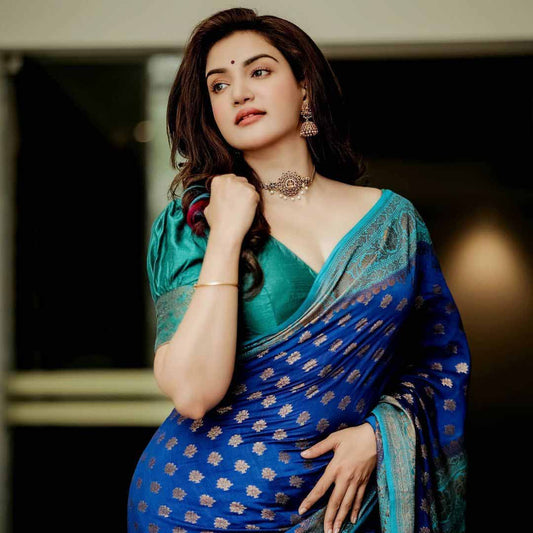 Impressive Blue Soft Banarasi Silk Saree With Beauteous Blouse Piece