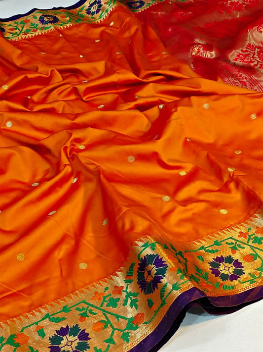 Fragrant Orange Soft Banarasi Silk Saree With Redolent Blouse Piece