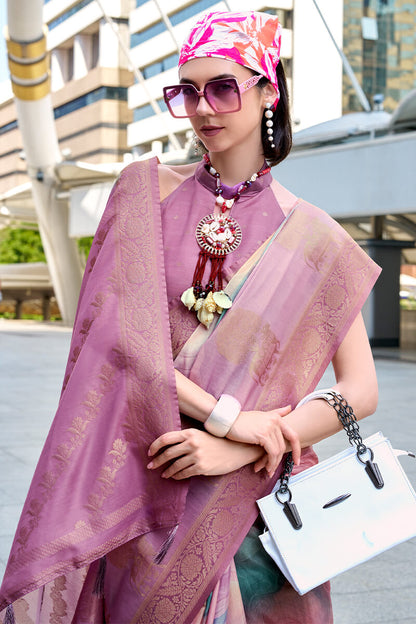 Beauteous Lavender Digital Printed Soft Silk Saree With Assemblage Blouse Piece