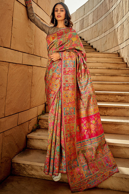 Pleasant Grey Pashmina Saree With Inspiring Blouse Piece