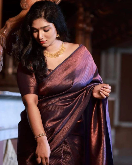 Entrancing Navy Blue Soft Silk Saree With Chatoyant Blouse Piece