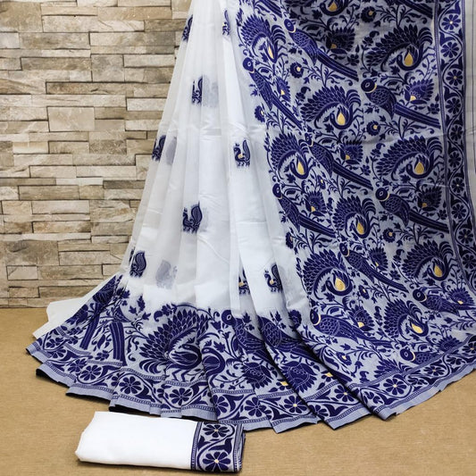 Ratatouille White Cotton Silk Saree With Seraglio Blouse Piece
