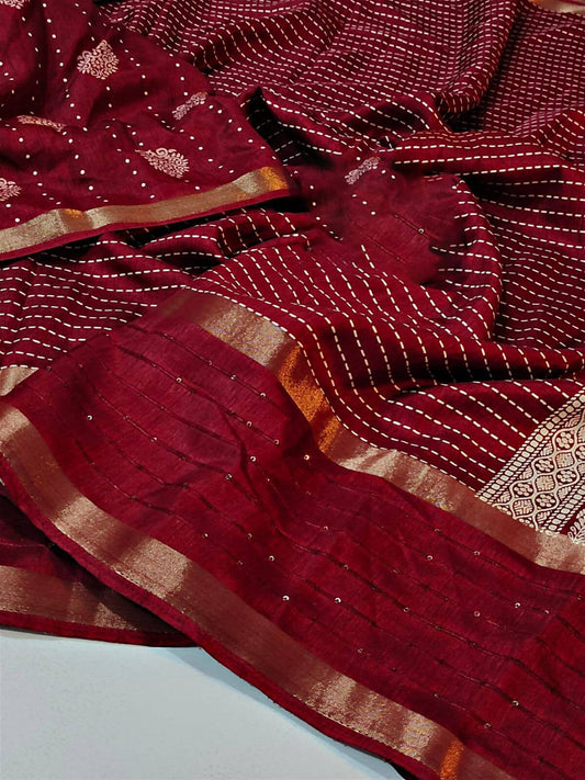 Palimpsest Red Digital Printed Dola Silk Saree With Epiphany Blouse Piece