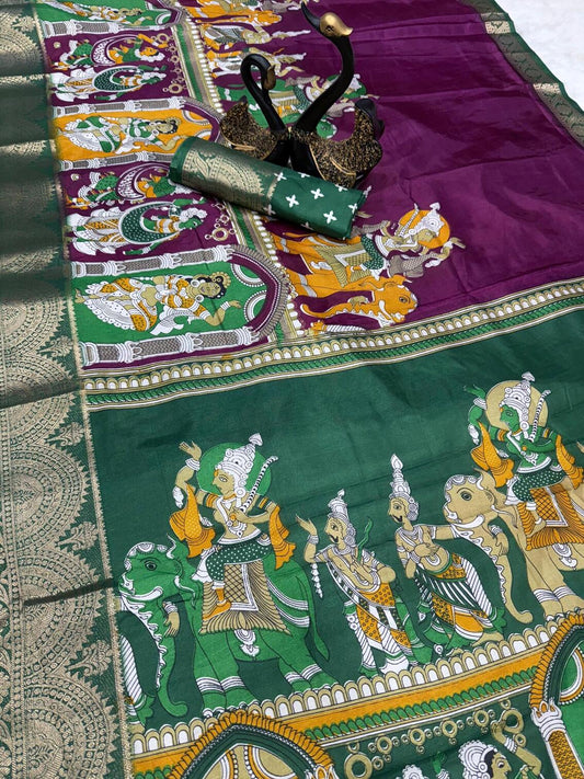 Flameboyant Purple Digital Printed Dola Silk Saree With Entrancing Blouse Piece