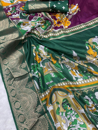 Flameboyant Purple Digital Printed Dola Silk Saree With Entrancing Blouse Piece