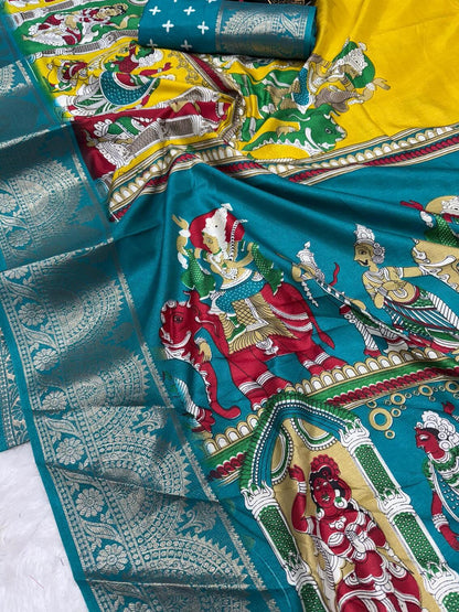 Demure Yellow Digital Printed Dola Silk Saree With Lassitude Blouse Piece
