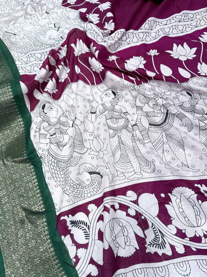 Cynosure Purple Digital Printed Dola Silk Saree With Ephemeral Blouse Piece