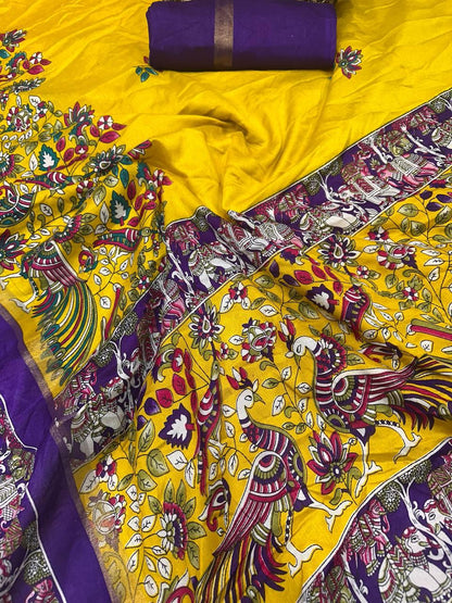 Murmurous Yellow Digital Printed Dola Silk Saree With Amiable Blouse Piece