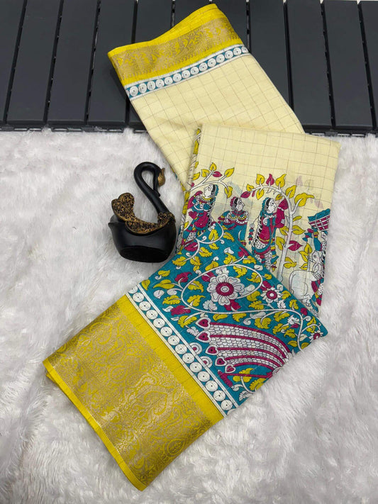 Brood Beige Digital Printed Dola Silk Saree With Desultory Blouse Piece