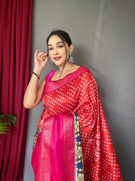 Hypnotic Red Digital Printed Satin Silk Saree With Beautiful Blouse Piece