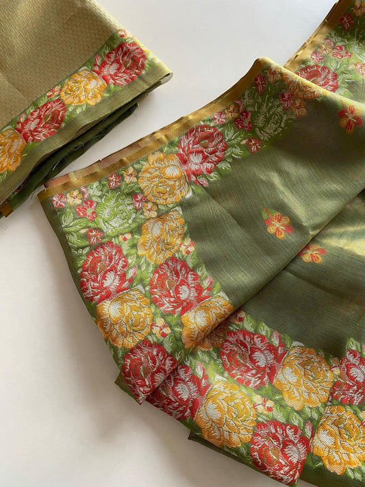 Staring Green Embroidery Work Tussar Silk Saree With Deserving Blouse Piece