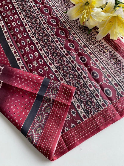 Majesty Maroon Embroidery Work Soft Silk Saree With Pleasant Blouse Piece