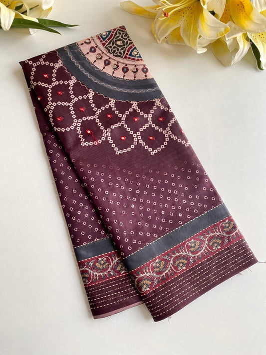 Fugacious Wine Embroidery Work Soft Silk Saree With Petrichor Blouse Piece