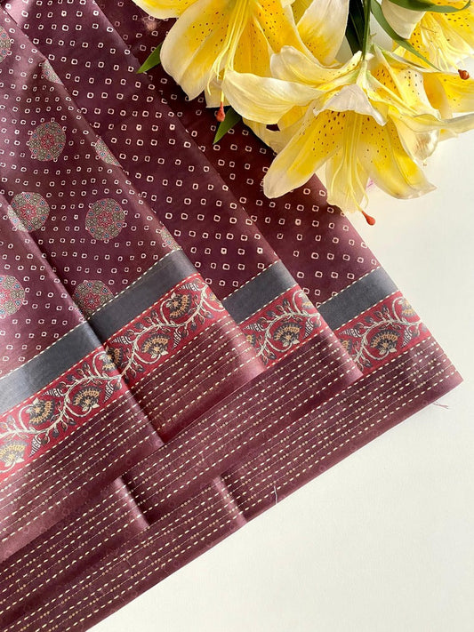 Fugacious Wine Embroidery Work Soft Silk Saree With Petrichor Blouse Piece